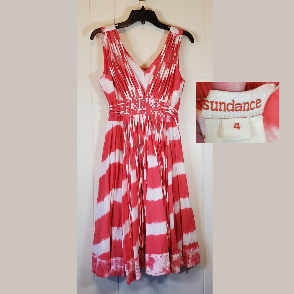 Sundance Island Rhythms Red Orange Tie Dye Fringe Midi Dress NWT Size 4